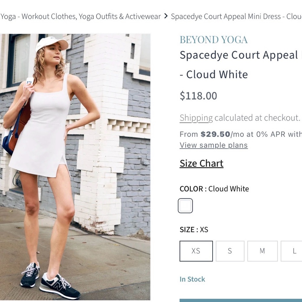 NWT Beyond Yoga Cloud White spacedye court appeal mini dress XS
